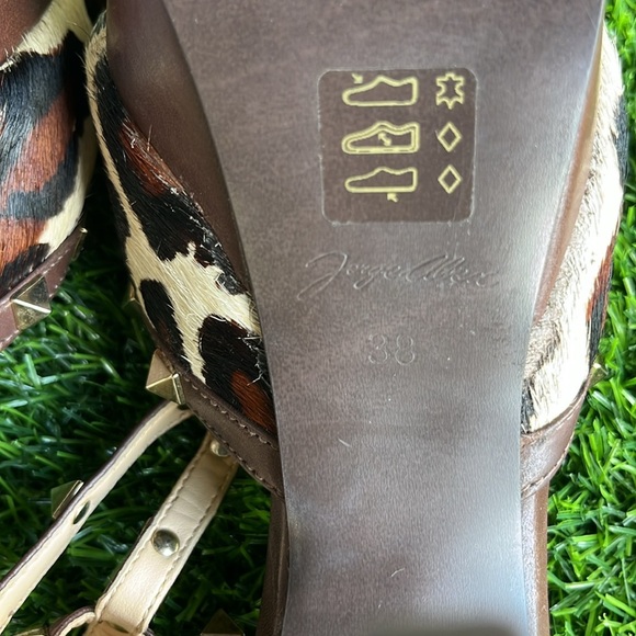 JORGE ALEX Leopard Print Gold Studded Calf Hair Heels size 38 EU/ US 7.5 women - Picture 9 of 12